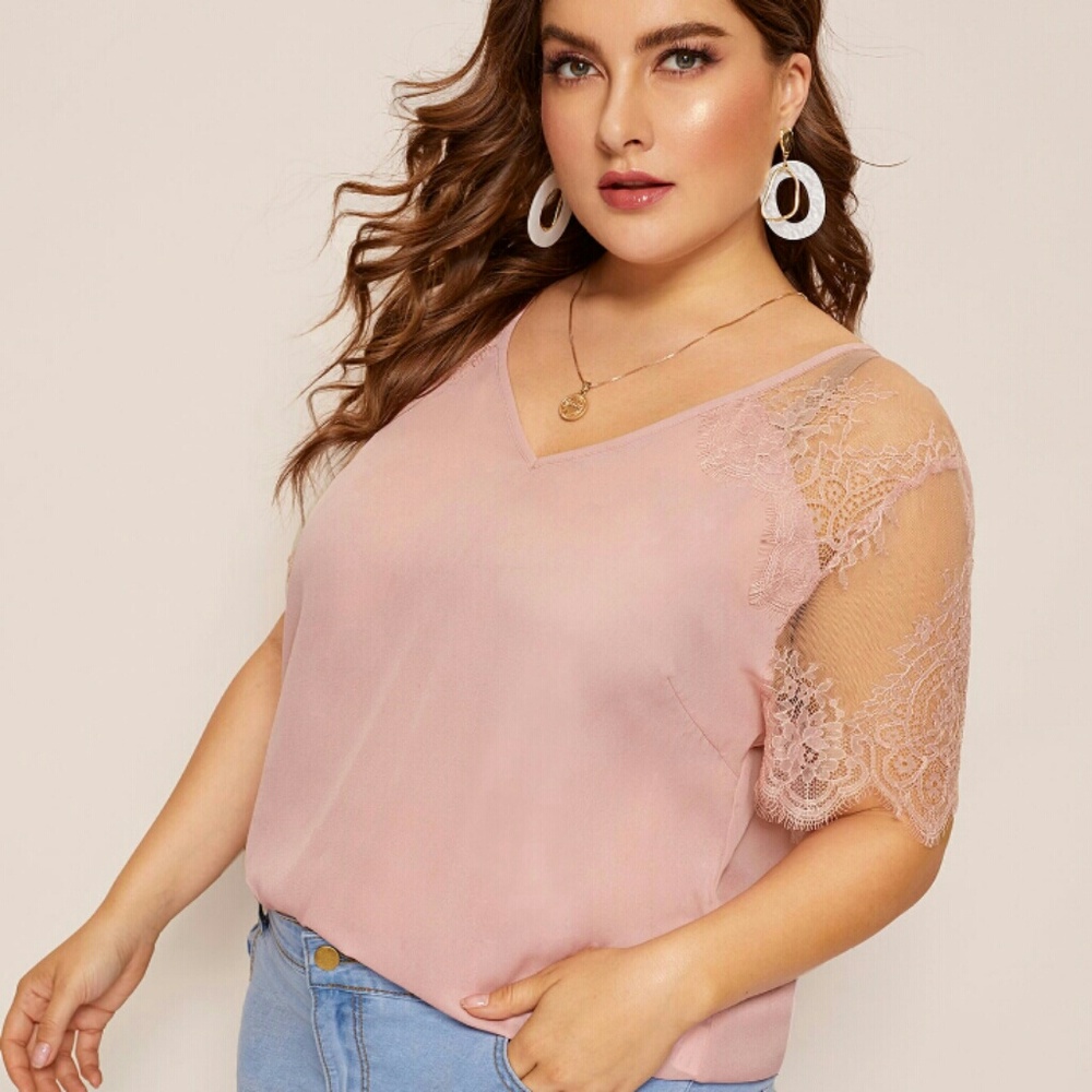 🌸🌸🌸Pink Lace Sleeve Blouse - Picture 4 of 6